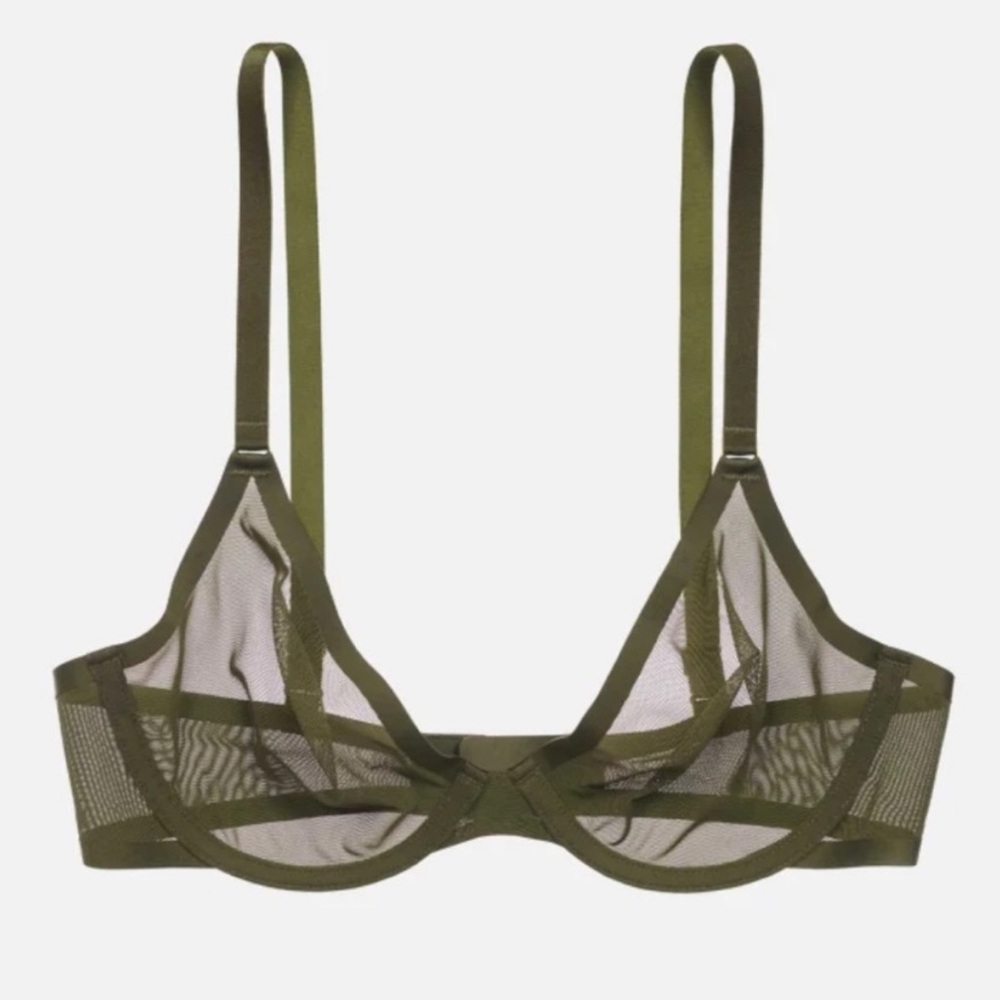 CUUP The Plunge Mesh Underwire Bra Sheer Olive Green Size 34C‎